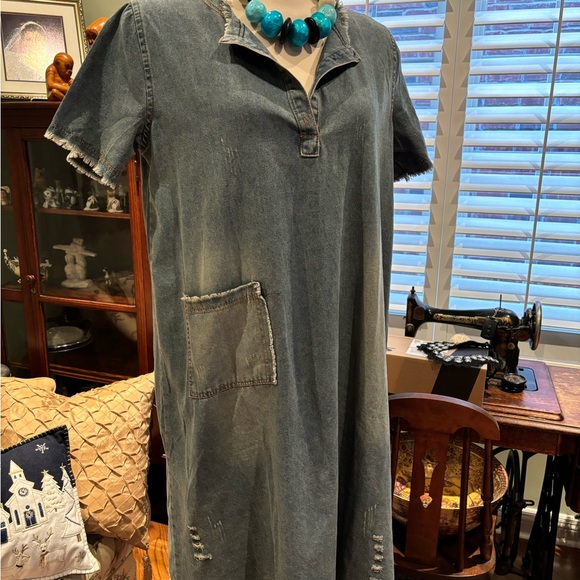 Ladies Stressed Out Denim Lagenlook Dress Size XL Chest 45” - Picture 2 of 4